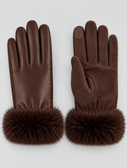 Women's winter gloves with faux fur cuffs and touchscreen tips in brown