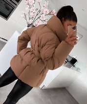 Women's belted puffer jacket with high collar, photo 4