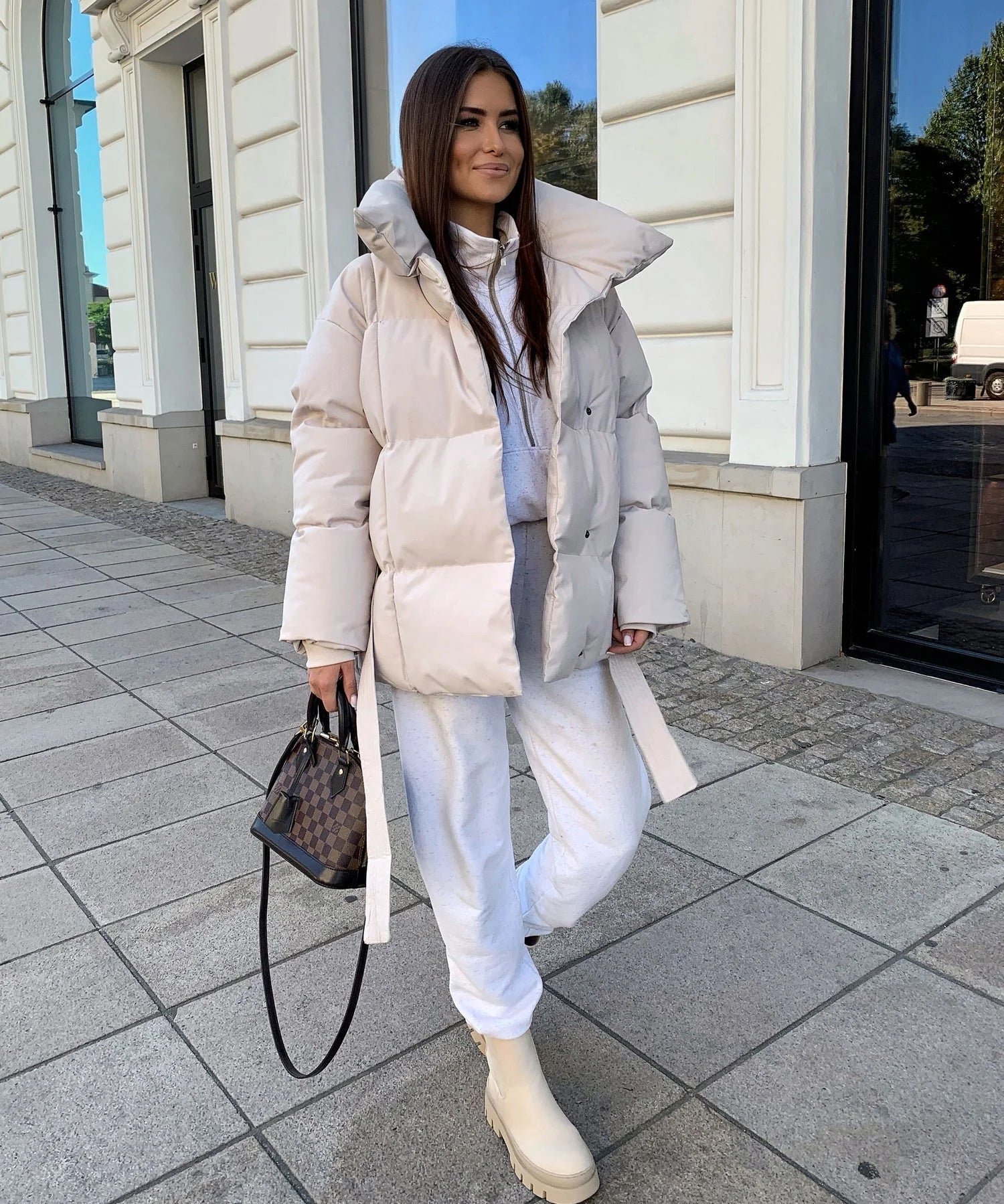 Women's belted puffer jacket with high collar, photo 5