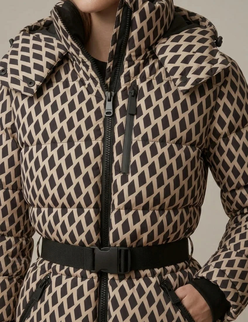 Women's belted puffer jacket with hood, photo 2