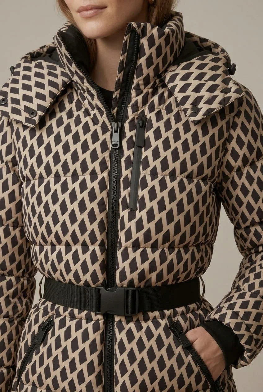 Women's belted puffer jacket with hood, photo 2