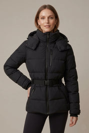 Women's belted puffer jacket with hood, photo 3