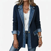 Women's cardigan with denim trim and buttons, photo 1
