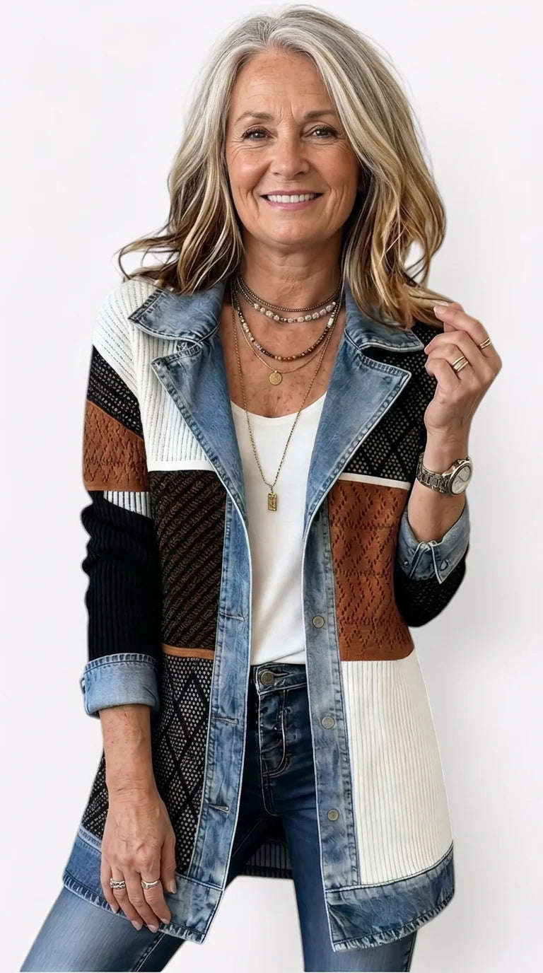 Women's cardigan with denim trim and buttons, photo 11