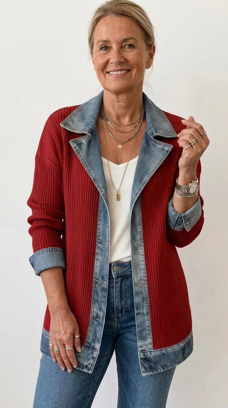 Women's cardigan with denim trim and buttons, photo 12