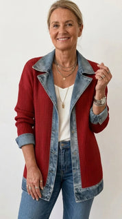 Women's cardigan with denim trim and buttons, photo 12