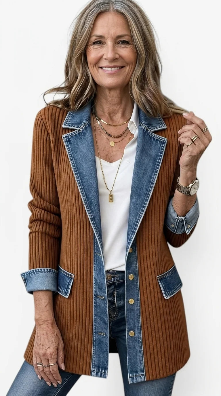 Women's cardigan with denim trim and buttons, photo 13