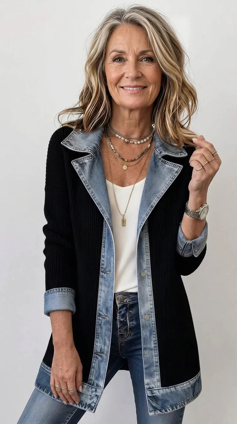 Women's cardigan with denim trim and buttons, photo 14