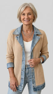 Women's cardigan with denim trim and buttons, photo 15