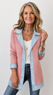 Women's cardigan with denim trim and buttons, photo 16