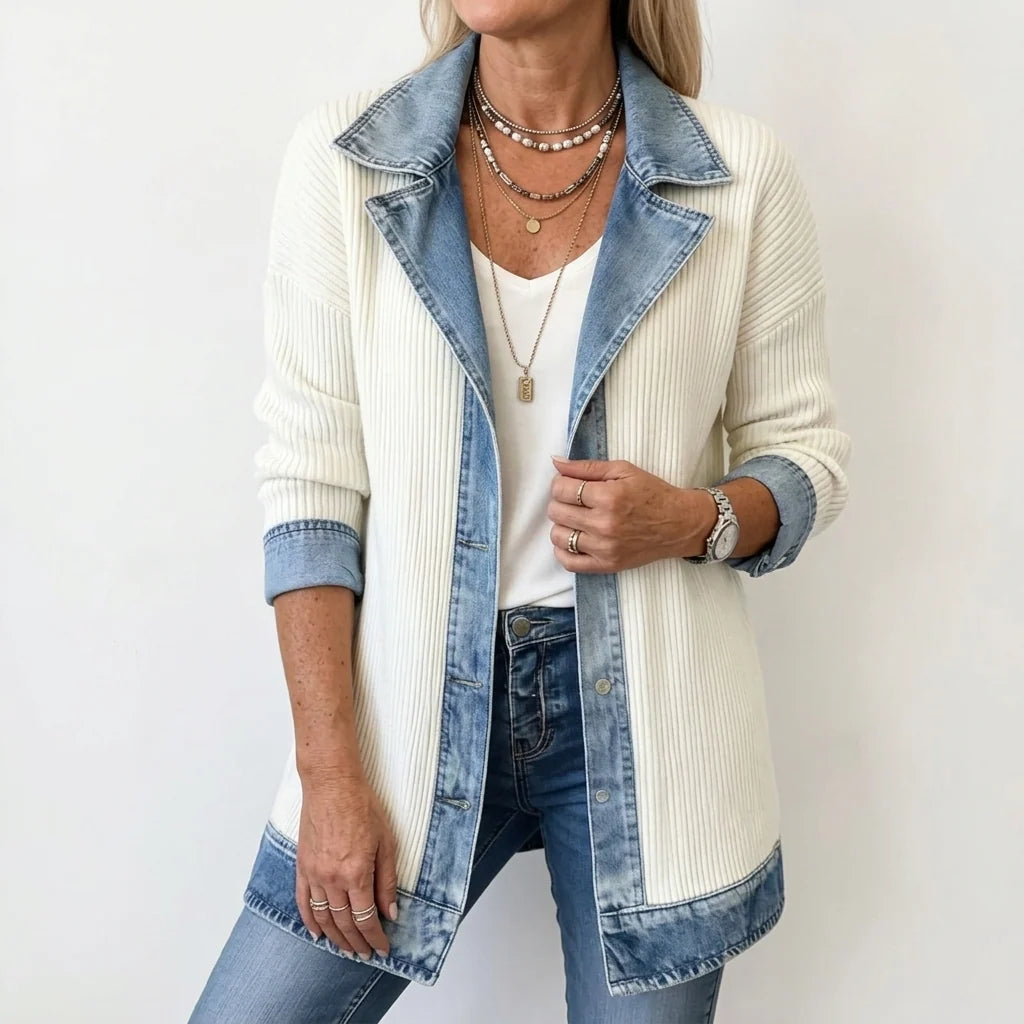 Women's cardigan with denim trim and buttons, photo 2