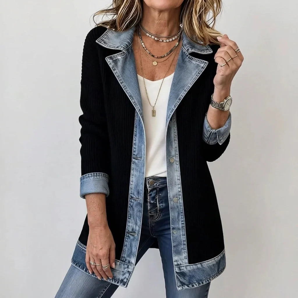 Women's cardigan with denim trim and buttons, photo 3