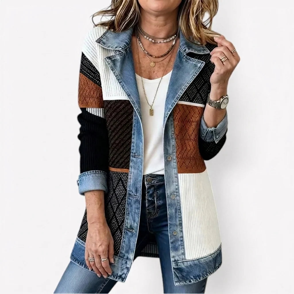 Women's cardigan with denim trim and buttons, photo 4