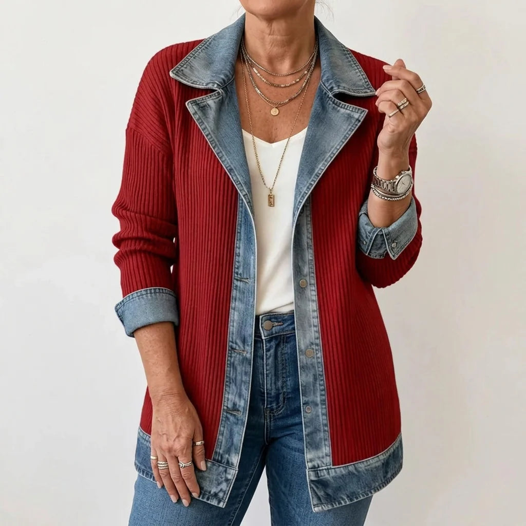 Women's cardigan with denim trim and buttons, photo 5