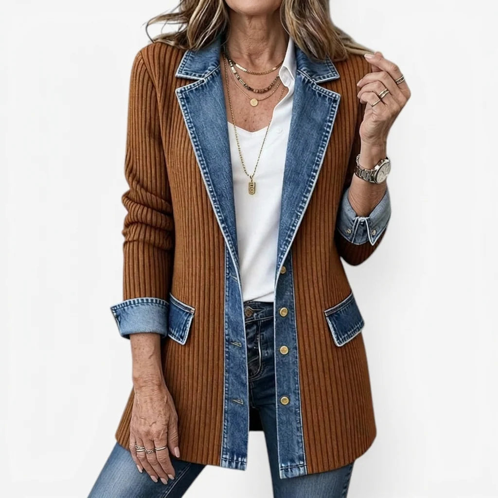 Women's cardigan with denim trim and buttons, photo 6