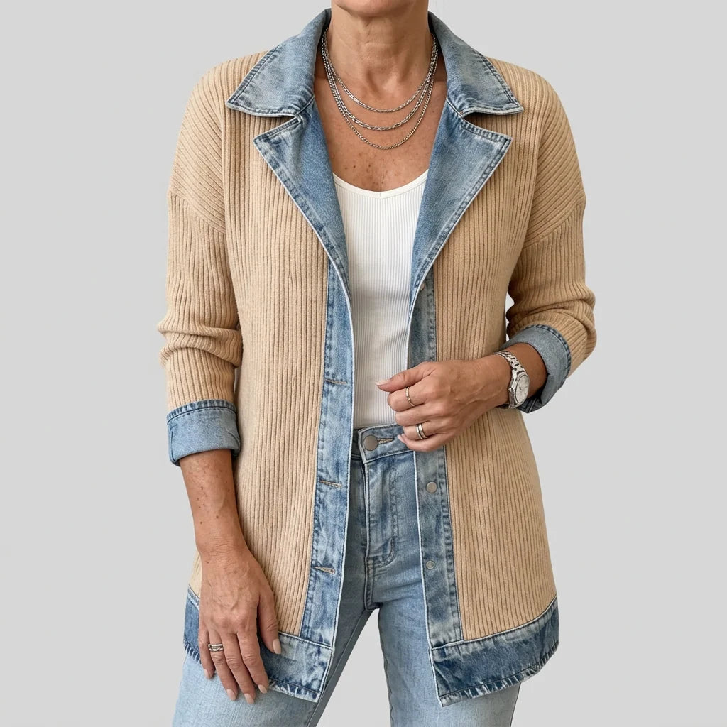 Women's cardigan with denim trim and buttons, photo 7