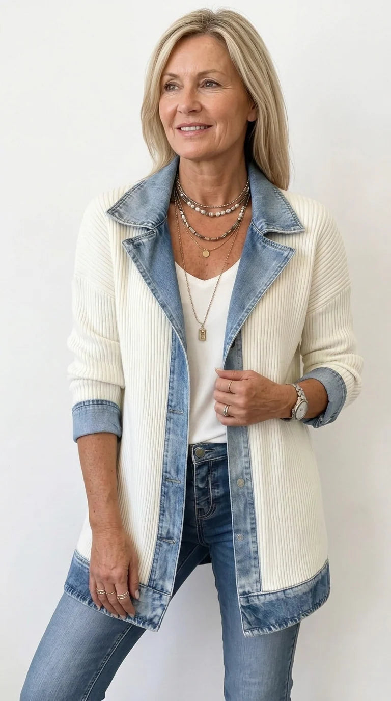 Women's cardigan with denim trim and buttons, photo 9