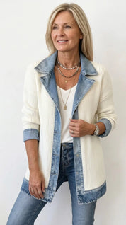 Women's cardigan with denim trim and buttons, photo 9