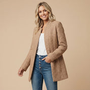 Women's collarless herringbone blazer with open front, photo 2