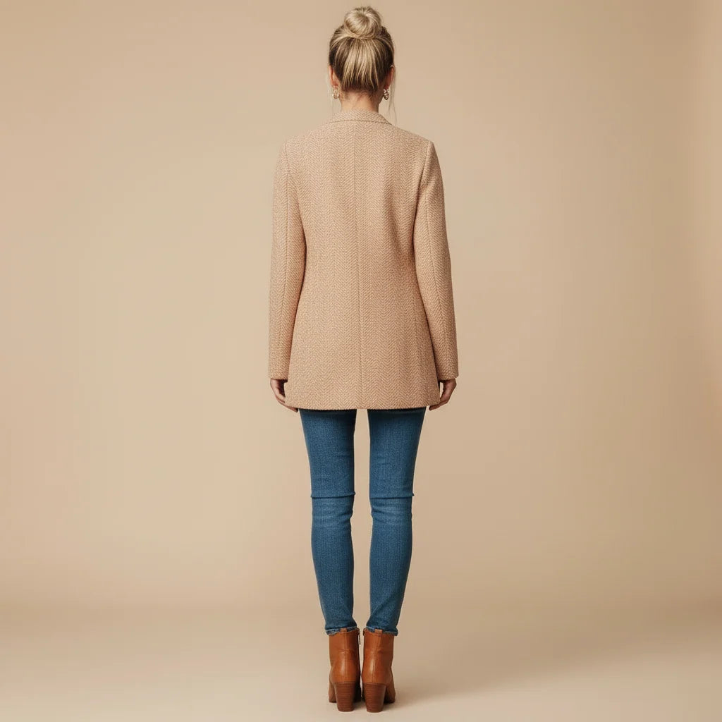 Women's collarless herringbone blazer with open front, photo 4