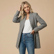 Women's collarless herringbone blazer with open front, photo 5