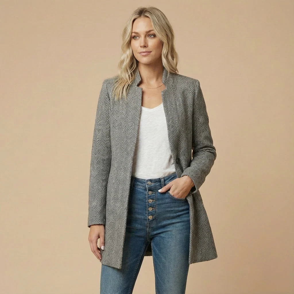 Women's collarless herringbone blazer with open front, photo 6