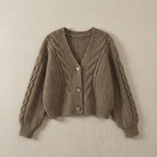 Women's cropped cable knit cardigan with V-neck, photo 2