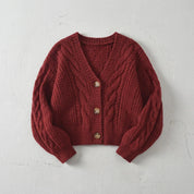 Women's cropped cable knit cardigan with V-neck, photo 3