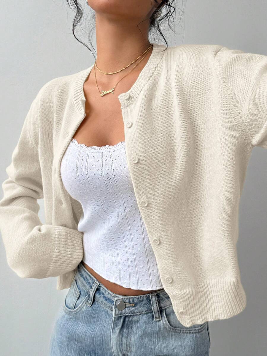 Women's cropped cardigan with round neck and buttons, photo 10