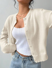 Women's cropped cardigan with round neck and buttons, photo 10