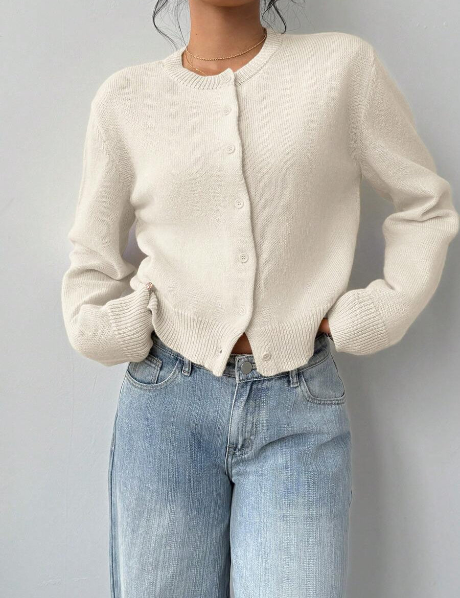 Women's cropped cardigan with round neck and buttons, photo 2