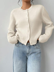 Women's cropped cardigan with round neck and buttons, photo 2