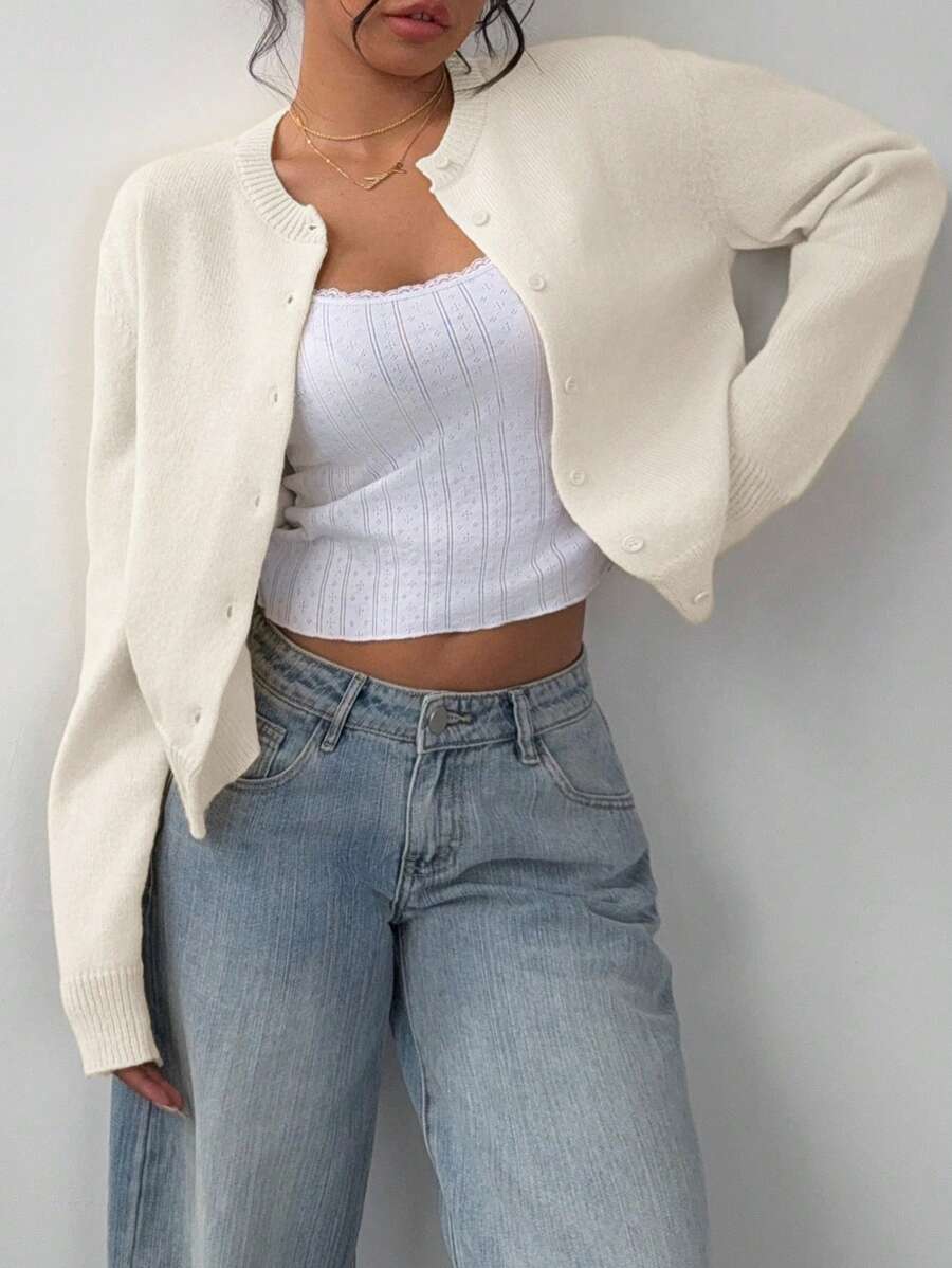 Women's cropped cardigan with round neck and buttons, photo 8