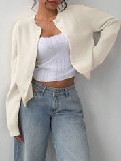 Women's cropped cardigan with round neck and buttons, photo 8