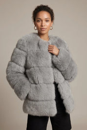 Women's cropped faux fur jacket with tiered design, photo 5