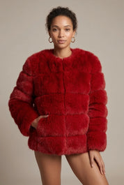 Women's cropped faux fur jacket with tiered design, photo 6