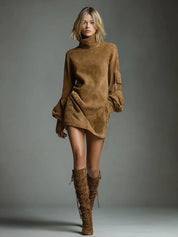 Women's faux suede mini dress with turtleneck, photo 10