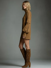 Women's faux suede mini dress with turtleneck, photo 11