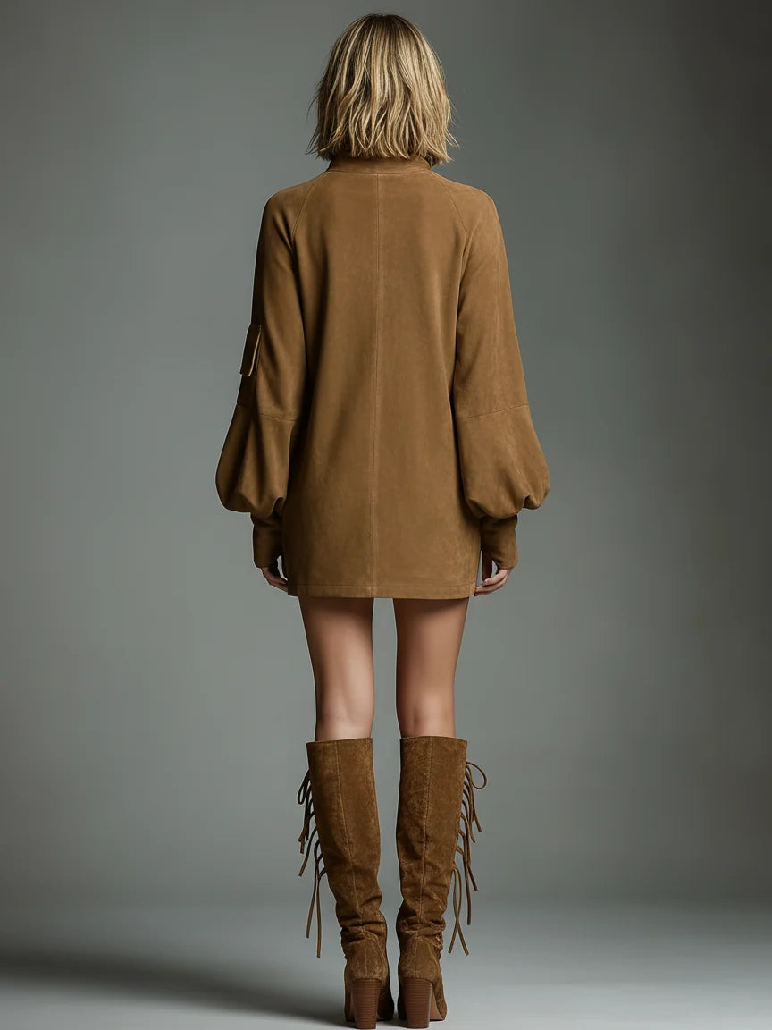 Women's faux suede mini dress with turtleneck, photo 12