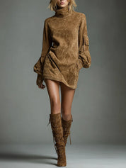 Women's faux suede mini dress with turtleneck, photo 13