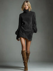 Women's faux suede mini dress with turtleneck, photo 14