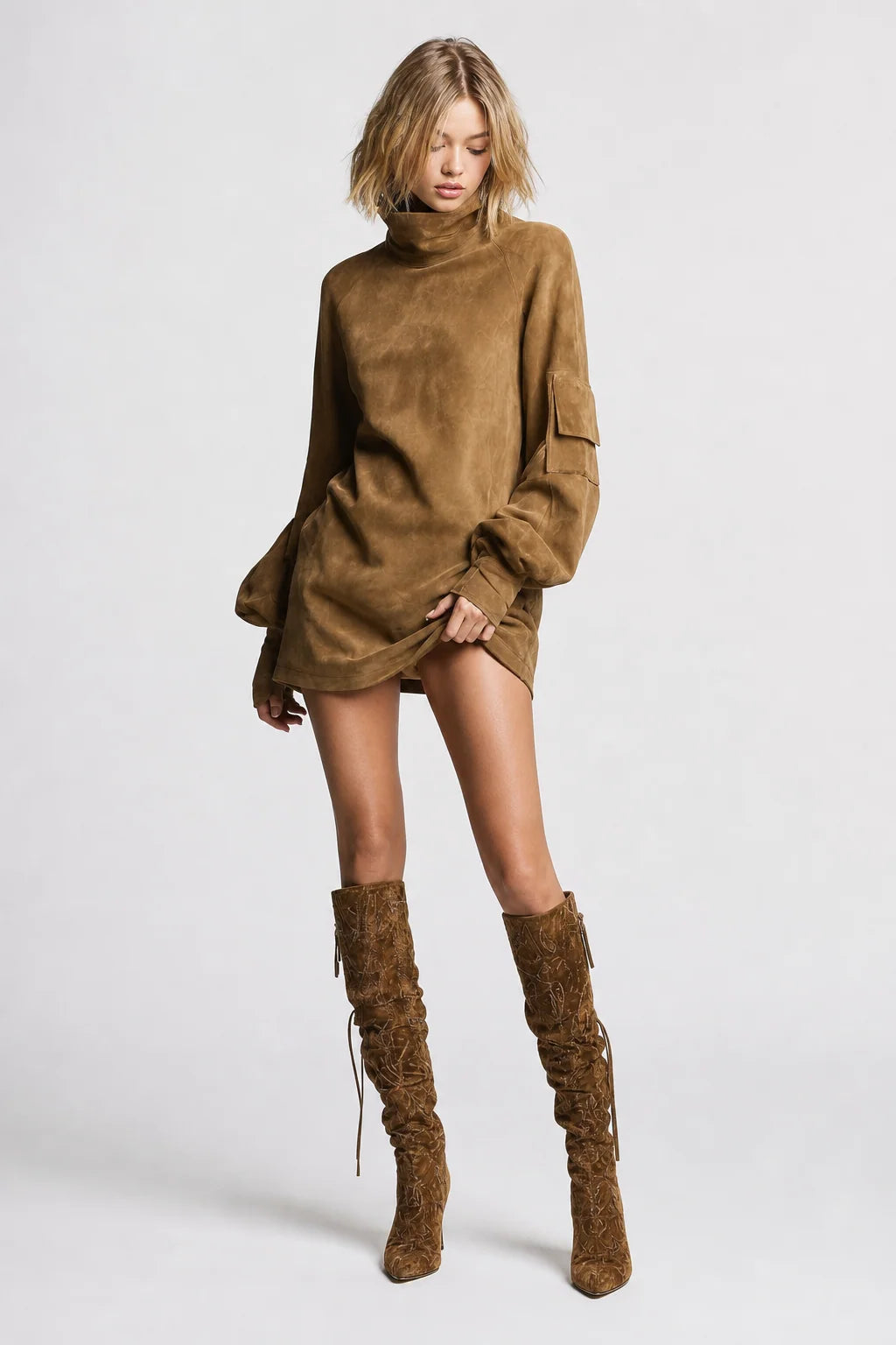 Women's faux suede mini dress with turtleneck, photo 4
