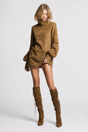Women's faux suede mini dress with turtleneck, photo 4