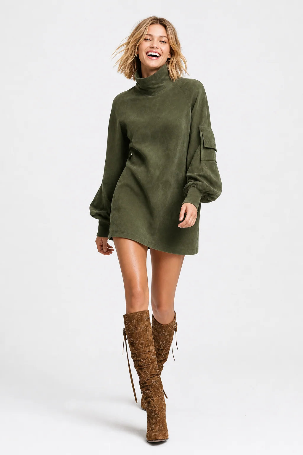 Women's faux suede mini dress with turtleneck, photo 5