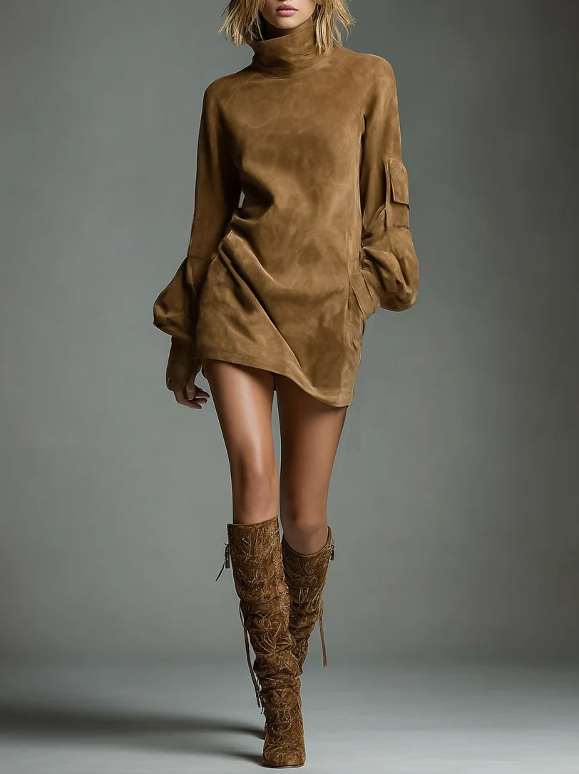 Women's faux suede mini dress with turtleneck, photo 7