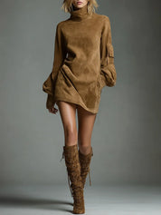 Women's faux suede mini dress with turtleneck, photo 7