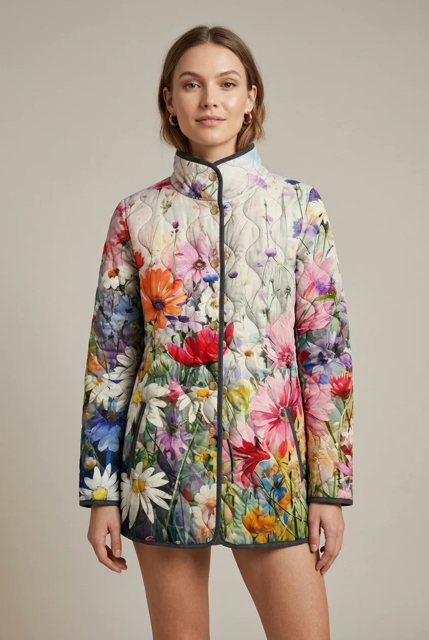 Women's floral print puffer jacket with zip front, photo 1