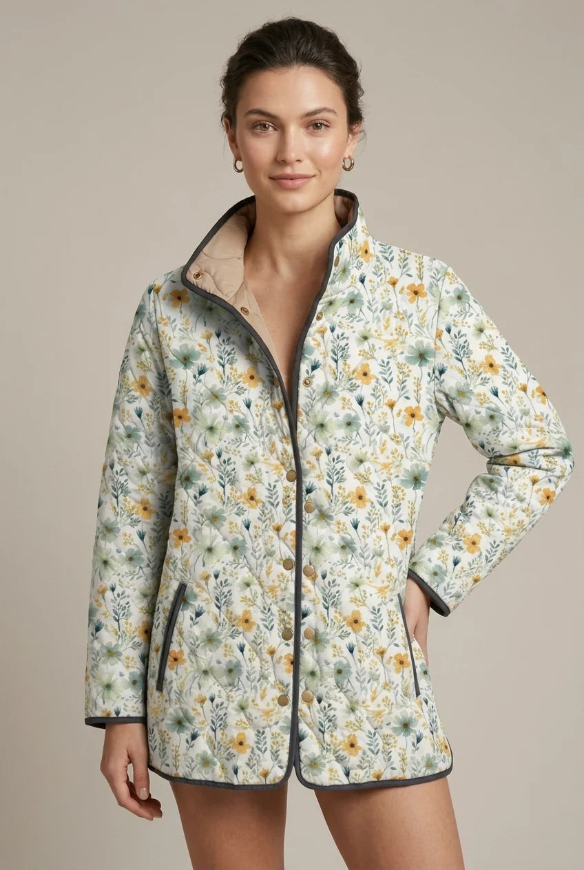 Women's floral puffer jacket with stand collar and pockets, photo 3