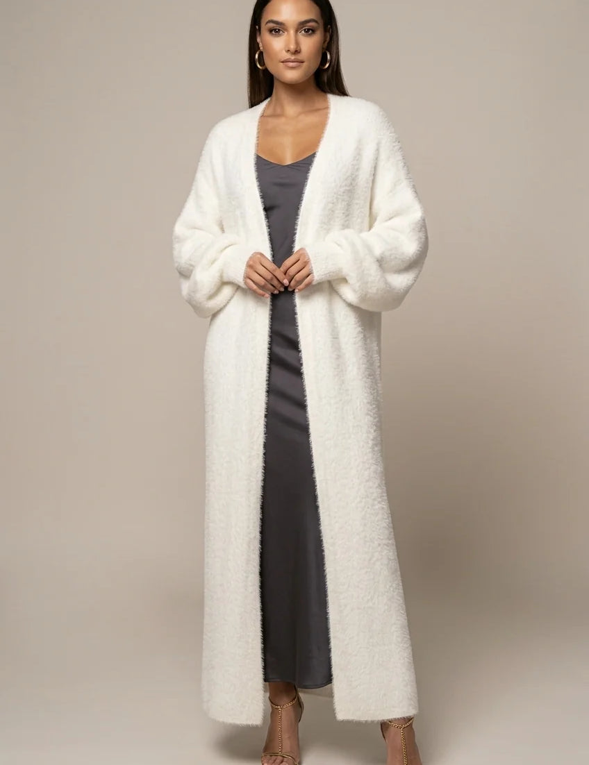 Women's long faux fur cardigan with open front, photo 1