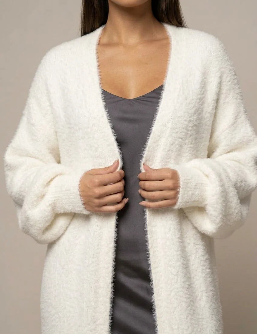 Women's long faux fur cardigan with open front, photo 2